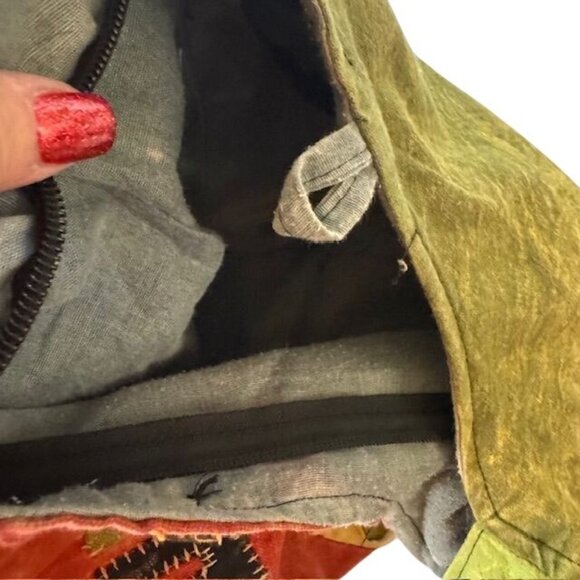 Colorful Boho Hippie Shoulder Bag With Peace Symbol & Patchwork Design - Picture 6 of 6